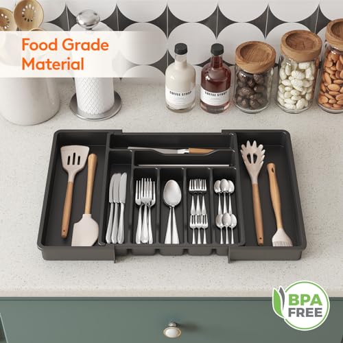 Lifewit Expandable Silverware Drawer Organizer, Kitchen Utensil Tray - color: Black, size: XL (13"-22.4" W × 15"D)