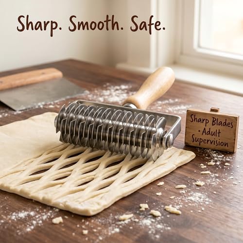 Lattice Pastry Cutter, Professional Lattice Roller for Pie & Beef Wellington, Sharp Multi-Blade Dough Cutter for Even Decorative Crusts, Easy-Clean Baking Gift for Home Bakers