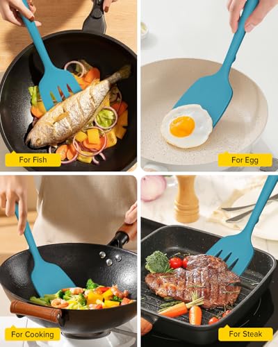 BUNDLEPRO Silicone Spatula, Solid & Slotted Turner, One-Piece, 2 Pack, Blue - color: Blue