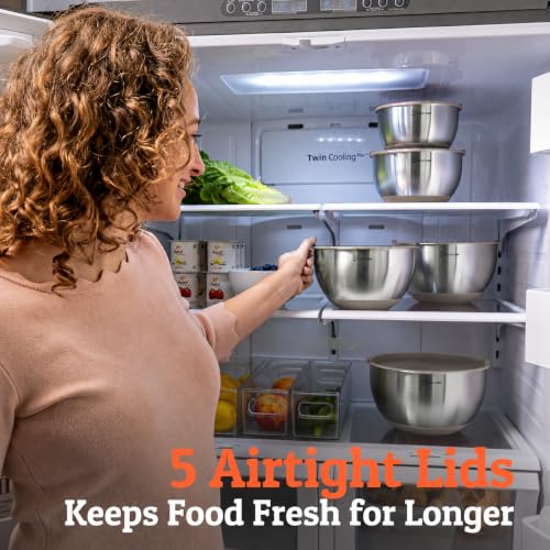 Priority Chef Premium Mixing Bowls With Lids Set, Airtight Lids, Thicker Stainless Steel, Non-Slip Base, 5 Nesting Steel Bowls for Kitchen, Large Prep Metal Bowl Set 1.5/2/3/4/5 Qt, Latte - color: Latte