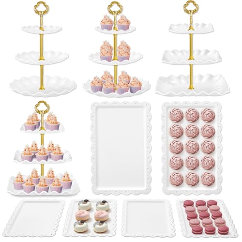 Kootek 10pcs Cupcake Stand Dessert Table Display Set Serving Tray for Party - color: Gold & White, size: 10 Set