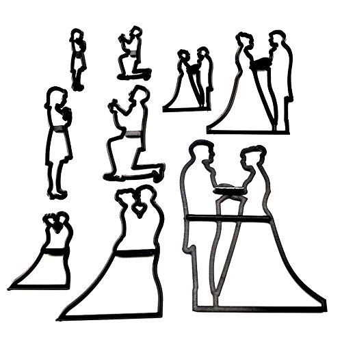 EORTA Set of 9 Fondant/Cookie Cutter Couples Silhouette Gumpaste Flowers Sugar Craft Mold Cake Decorating Tools for Husband and Wife, Wedding Birthday Valentine's Party, Bridegroom Bride Theme - size: Bridegroom and Bride