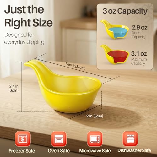 Flexzion Small Dipping Bowls with Handles, Ceramic Yellow, 3 oz, 6-Pack - color: Yellow