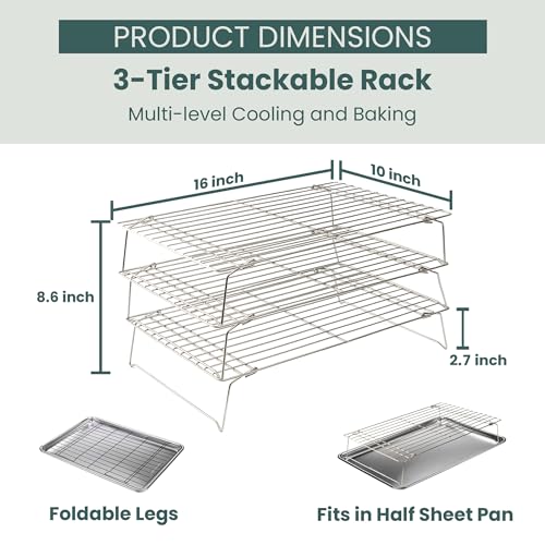 Durable 3 Tiers Stackable, 16" x 10" Cooling Rack for Baking - size: 10" x 16" 3-Pack