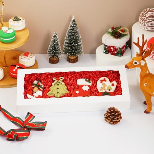 XINHPKGG 20 Pcs White Cookie Boxes 12x5x1.5 Inch Bakery Boxes with Window - color: White