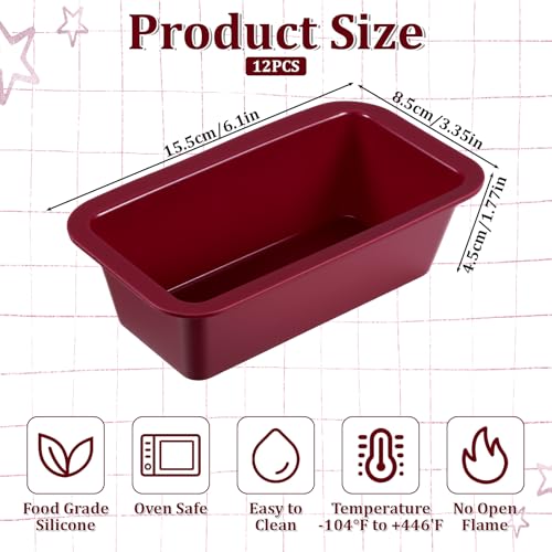 12 Pcs Silicone Mini Loaf Pan Silicone Bread Loaf Pan Rectangle Baking Molds Non Stick Small Baking Pans for Mini Cake, Loaf, Bread and Meatloaf, Red 6.1 x 3.3 x 1.8 Inch