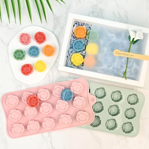 Rose Silicone Mold, 2 Pcs Rose Candy Molds 30 Cavity - color: 15-Cavity Silicone Rose Mold
