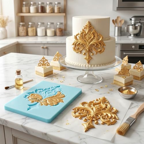 Baroque Scroll Relief Silicone Mold Relief Flower Fondant Mold - color: Style K