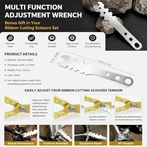 Grand Opening Ribbon Cutting Ceremony Kit –10.8" Giant Gold Scissors, 31 ft x 4“ Gold Ribbon,White Gloves,Tension Wrench & Sharpener (Gold Ribbon) - color: Gold