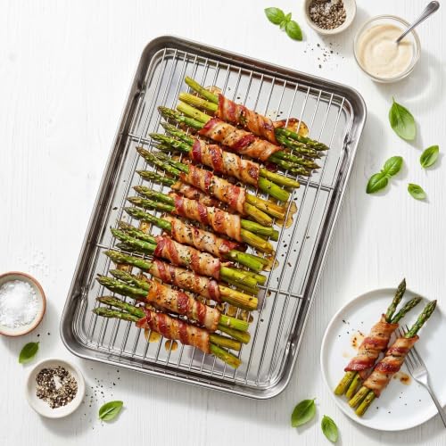 Homikit 18x13 Inch Stainless Steel Baking Half Sheet with Cooling Rack Set - size: 17.6x13x1