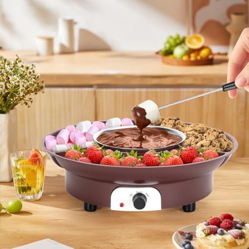 MINI Melting Fondue Set, 10oz Electric Chocolate Melting Pot with 6PCS Forks, Cute Chocolate Fondue Fountain, Warmer Machine for Milk Chocolate, Cheese, Butter, Candy (Coffee)