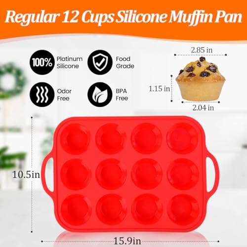 CAKETIME Silicone Muffin Pan, Metal Reinforced Frame Silicone Cupcake Pan Regular Size 12 Cups Nonstick Muffin Tins for Baking Easy to Move 2 Pack Red - size: Metal Framed: 12-Cup Regular