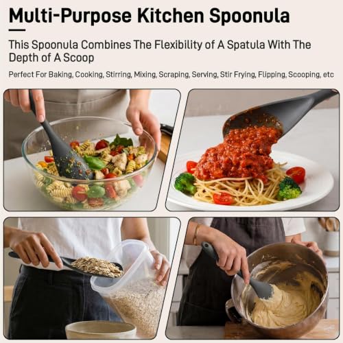 3 PACK Silicone Cooking Spatula & Spoon for Nonstick Cookware, BPA-Free - color: 3 Pack Grey