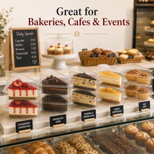 50 Pcs Cake Slice Containers with Lid, Single Clear Plastic Individual Carrier Transparent Disposable Triangle Boxes for Cheesecake, Flan, Cupcake, Dessert Pie Slice - Take Out, Mini Desechables