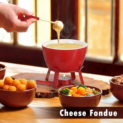 BSTKEY 320ML Ceramic Butter Warmer Set with 2 Dipping Forks, Fondue Pot Melting Pot Set, Melt Hot Pot Bowl Set for Cheese Chocolate Butter Caramel (Red) - color: Red