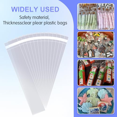 COQOFA Long Self Adhesive Cellophane Bags 6x15 100 Pcs Clear Cookie Candy Treat Resealable Self Sealing Plastic Cello Long Strip Transparent Individual - size: 6 x 15 inches (100 pcs)