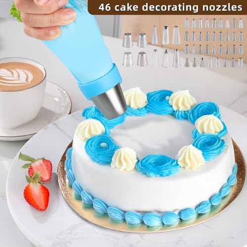 Cake Decorating Kit: Decorating Supplies Tools Kit 238 PCS Baking Accessories Include Spiping Bags and Tips Set, Piping Tips Set, Spatulas, Cake Scraper, 50 Piping Bags, Blue - color: Blue (236 PCS)