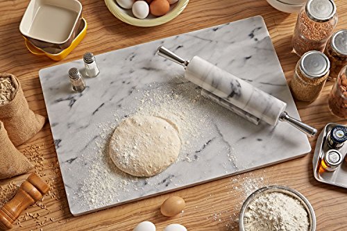 JEmarble Rolling Pin/Aluminum Handles 18 inch(Black)(Premium Quality) Polished Surface 18-inch(10"Barrel) Genuine Stone Non-stick Save Effort Easy to Clean - color: Aluminum Handles(Black)