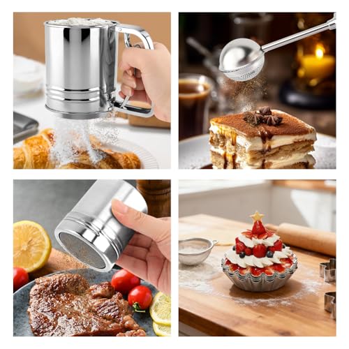 Flour Sifter Set, 4‑in‑1 Stainless Steel Double Layer Fine Mesh Sifter