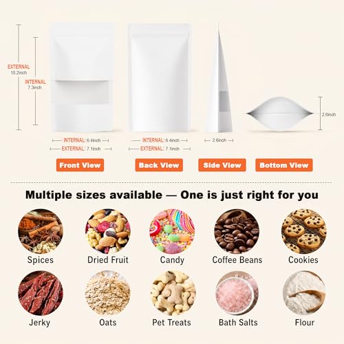 FireKylin 100 Pcs Resealable Bags, Matte Window, Paper, White,7.1 x 10.2 in - color: White, size: 7.1"x10.2"
