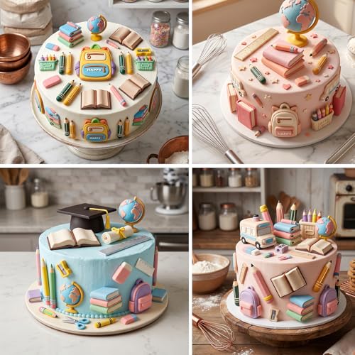 Mujiang Back to School Silicone Molds Book Backpack Fondant Mold Set Of 4 - color: Style D