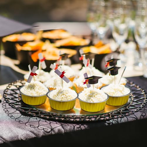 Graduation Party 50Pcs Mini Aluminum Foil Cupcake,5oz Baking Cups with Lids - color: Gold