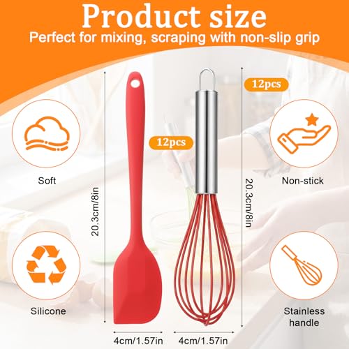 24 Pcs Small Silicone Spatula and Whisks Set Bulk for Cooking, Mini Baking Tools Non-Stick Flexible Kitchen Utensils for Mixing, Baking, Party Favor Gift Supplies (8 Inch)