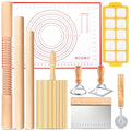 Pasta Making Tools, 10 Piece Wood Pasta Making Kit with 3 Rolling Pins, 1 Gnocchi Board, 1 Dough Cutter, 1 Ravioli Cutter, 1 Ravioli Maker, 2 Pasta Stamps, 1 Baking Mat, Ravioli Pasta Set for Kitchen - color: 10 Piece
