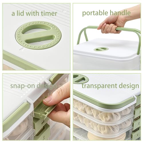 WUWEOT Plastic Cookie Storage Box with 4 Layers, Transport Snack Container Cookie Carrier, Stackable Dumpling Box Refrigerator Container with Lid and Handle for Desserts Cupcakes Snacks Dumplings
