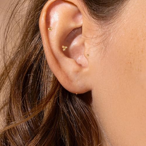 20G/18G/16G Titanium Flat Back Earrings, Threadless Nose Stud Tiny Stud Earrings, Cartilage Tragus Piercing Jewelry Conch Helix Stud - color: Dot (gold 3pcs), size: 20ga(0.8mm)