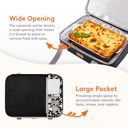 Lifewit Expandable Insulated Double Decker Casserole Carrier - color: Black-flowers