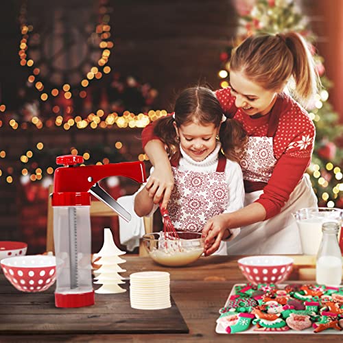 Cookie Press for Baking, Spritz Cookie Press, Thicken Cookies Press Gun Kit with 16 Discs and 6 Decorating Tips, Suitable for DIY Cookies Maker and Cake Icing (Red)