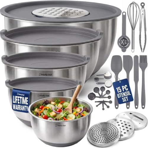 28pc Stainless Steel Mixing Bowls with Lids Set, 1.5-5 Qt, Grey - color: Utensils - Grey