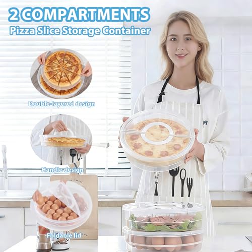 Pie Carrier With Lid and Handle, 12IN Stackable Pie Carriers for Transport with Double-Layer Divider, Airtight Pizza Saver for Leftover Pizza, Pie, Cake (3PC)