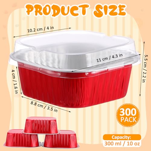 Aoriher 300 Pieces 10 oz Mini Cake Pans with Lids,Red - color: Red
