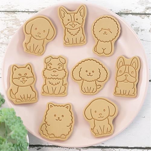 Ishang Dog Shaped Cookie Stamps Set Plastic 8Pcs