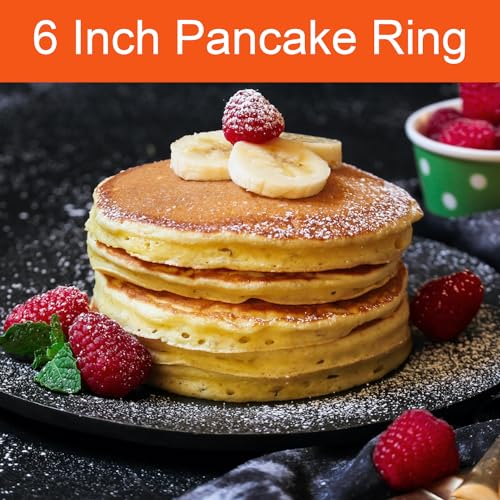 Pancake Ring for Griddle,2 Packs 6 Inch Egg Pancake Maker,Omelette Rings for Griddle,Non-stick Stainless Steel Crumpet Ring,Egg Muffin Rings Fried Egg Ring Pancake Shaper with Sinlicone Handle Grill - color: Black 2 pcs of 6“ with accessories