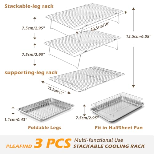 Pleafind 3 PCS Silver Stackable Cooling Rack -16 x 10 Inch Wire Rack, Heavy Duty Stainless Steel Baking Racks, Cooling Racks for Cooking and Baking Cookie Pizza Cake, Oven and Dishwasher Safe - color: Silver