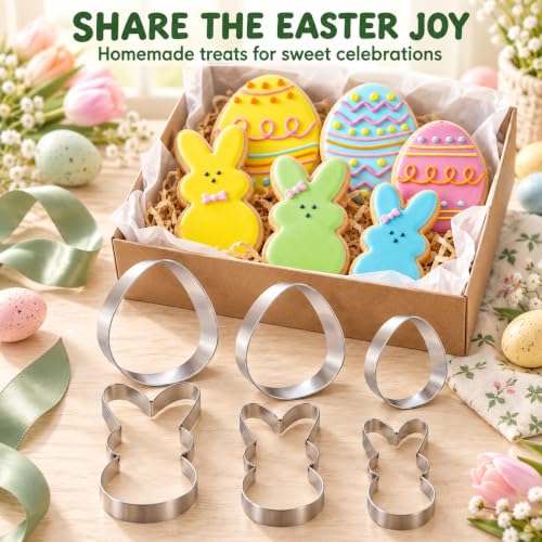 Easter Cookie Cutter Set - 6 Piece Easter Bunny and Egg Cookie Cutters - style: Easter
