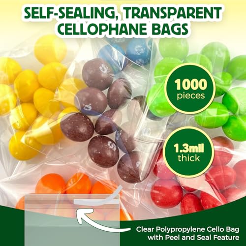 Seal Fresh Self Sealing Cellophane Bags - 2" x 3" (1000 Count) - Clear Plastic Resealable Cello Bag - Cellophane Treat Bags, Cookie Bags for Packaging, Candy bags, Cello Bags, Pastry Bags - size: 2" x 3"