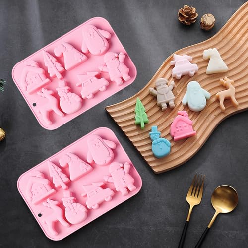 Christmas Silicone Baking Molds, 8-Cavity, 20.1x14.2 cm, Pink, 2 Pack - color: Pink-QY276