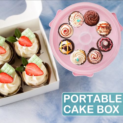 Cake Carrier Round Cake Stand Plus Height Cake Container with Cupcakes Pad, Handle, Lid Reusable Package Box for Transporting Desserts,Pie,Toast,Fruit (10" Pink) - color: 10"Pink
