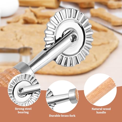 SHANGSKY Pastry Cutter Wheel, Ravioli Cutter Wheel with Long Wooden Handle