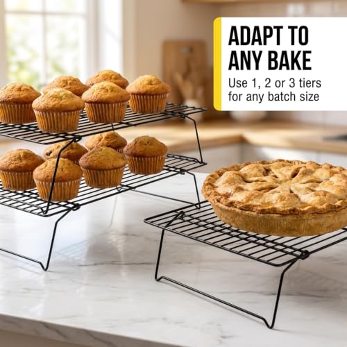 Checkered Chef Stackable Cooling Racks - 3-Tier Foldable Steel, 16" x 10" - size: 3-Tier Stackable