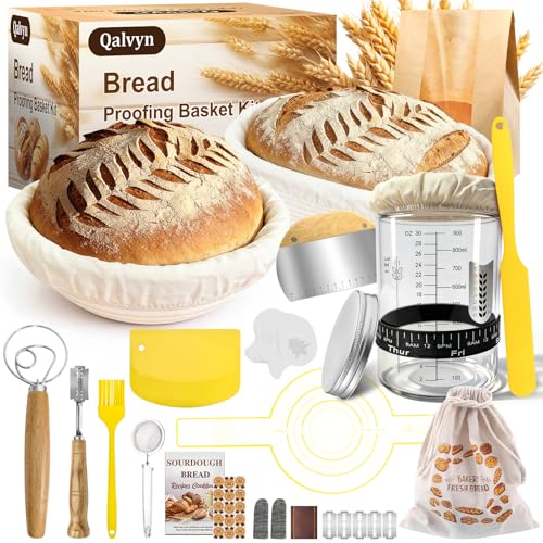 Sourdough Starter Kit with Basket Sourdough Starter Jar for Beginner - color: Yellow