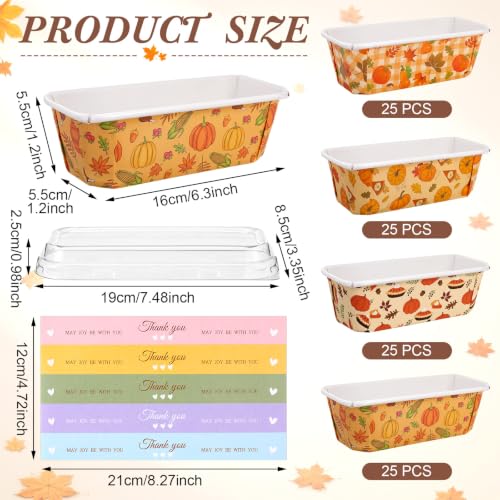Rtteri 100 Set Fall Paper Loaf Pans with Lids Bulk, Disposable Bread Pans