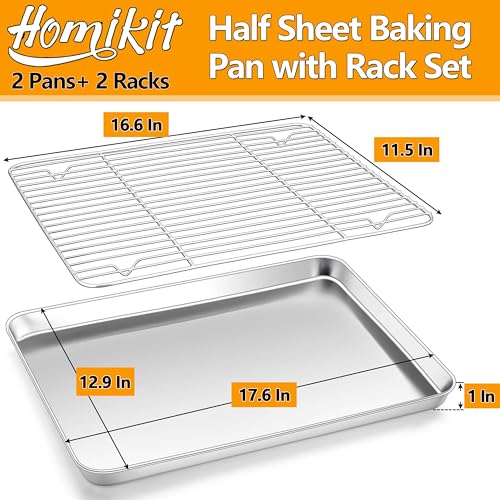 Homikit 18x13 Inch Stainless Steel Baking Half Sheet with Cooling Rack Set - size: 17.6x13x1