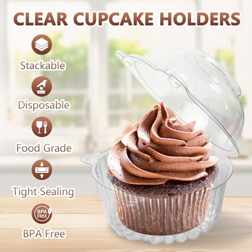 100 Pack Plastic Cupcake Containers with Dome Lids, Disposable