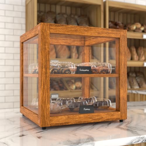 KoolMore 15 in. Light Wood Countertop Open Back Dry Bakery Display Case, Pastry, Cake and Bread Display with Tempered Glass