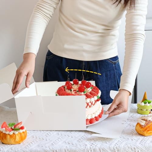 Moretoes 24 Pack Cake Boxes, 10x10x5 Inches with Cake Boards White - size: 24pcs-10*10*5in